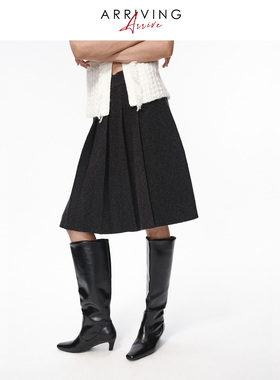 Arriving Arrive 复古优雅100%美丽诺羊毛针织修身半身百褶短裙女