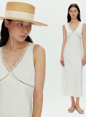 Arriving Arrive 蕾丝刺绣拼接连衣裙女夏季新款缎面法式长款裙子