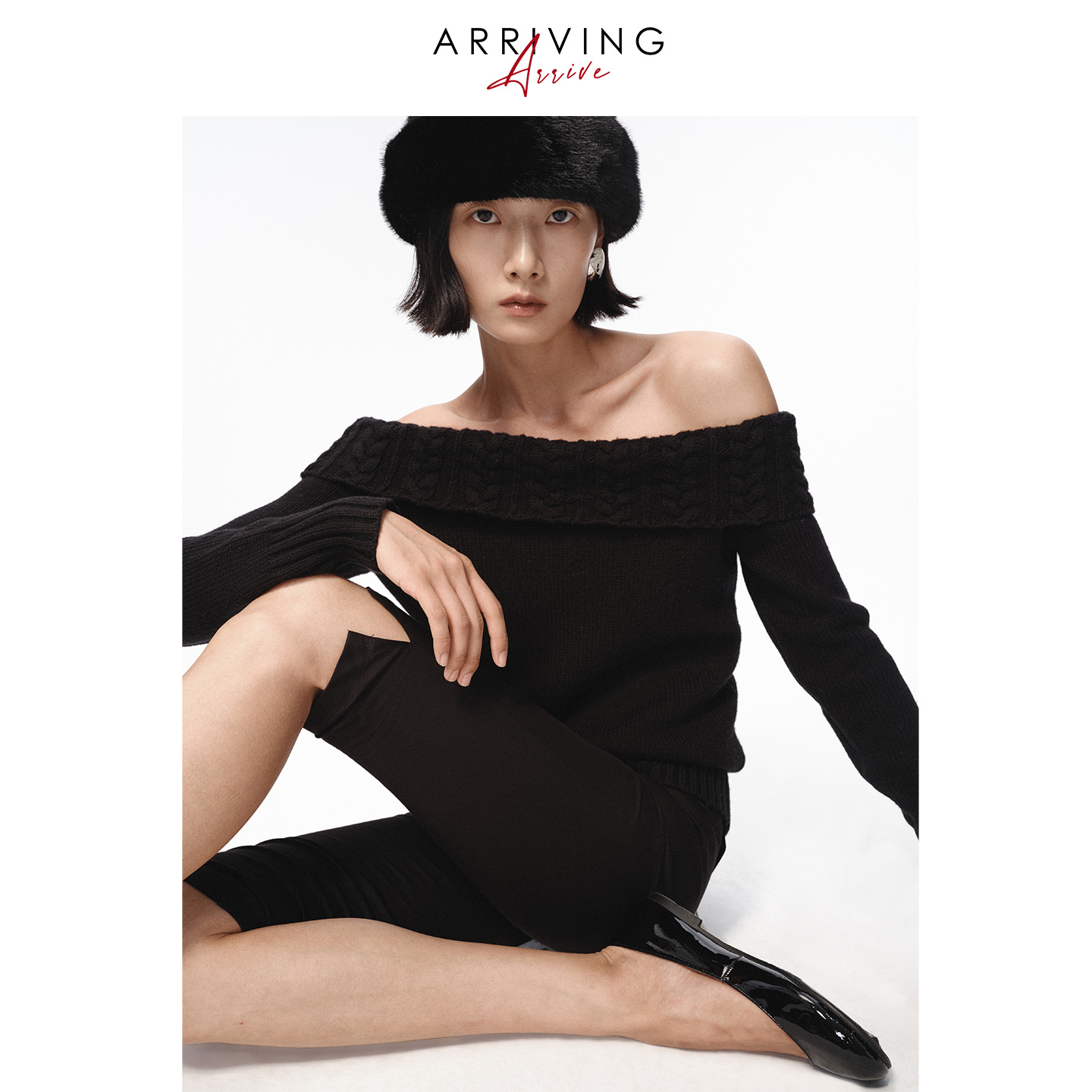 Arriving Arrive【10/20 20:00】一字肩宽松麻花针织毛衣外套上衣