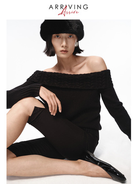 Arriving Arrive 羊毛一字肩修身显瘦麻花慵懒针织打底毛衣上衣