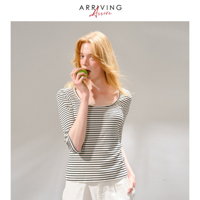 ArrivingArrive条纹5分袖T