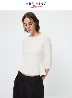 ArrivingArrive 复古条纹中袖T恤女春夏新款复古撞色肌理感上衣