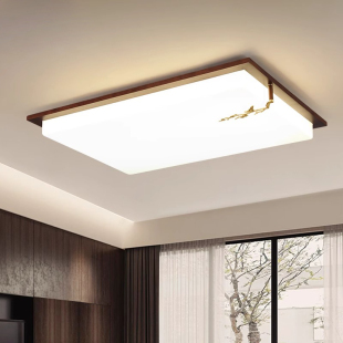 胡桃木长方形客厅灯大气简约国风灯具新中式 led平板卧室灯吸顶灯