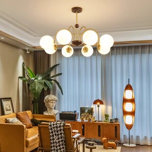 法式 胡桃木大厅主灯北欧中古餐厅灯 复古客厅魔豆吊灯中国风新中式