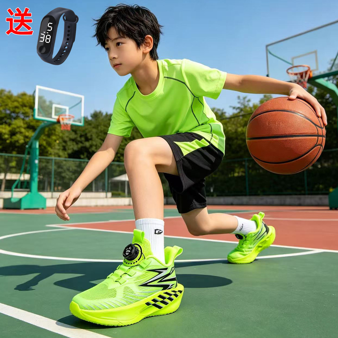 夏季儿童蓝球鞋透气单网鞋男童鞋子中大童跑步鞋小男孩运动鞋防臭
