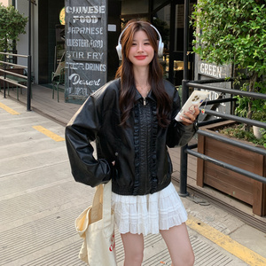 黑色甜酷复古设计感环保皮衣外套女2025秋季新款高级感机车服夹克图片
