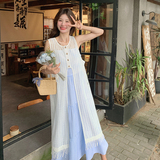 法式甜美条纹吊带连衣裙套装女2025夏季新款显瘦针织罩衫裙两件套，女装连衣裙，浙宝293
