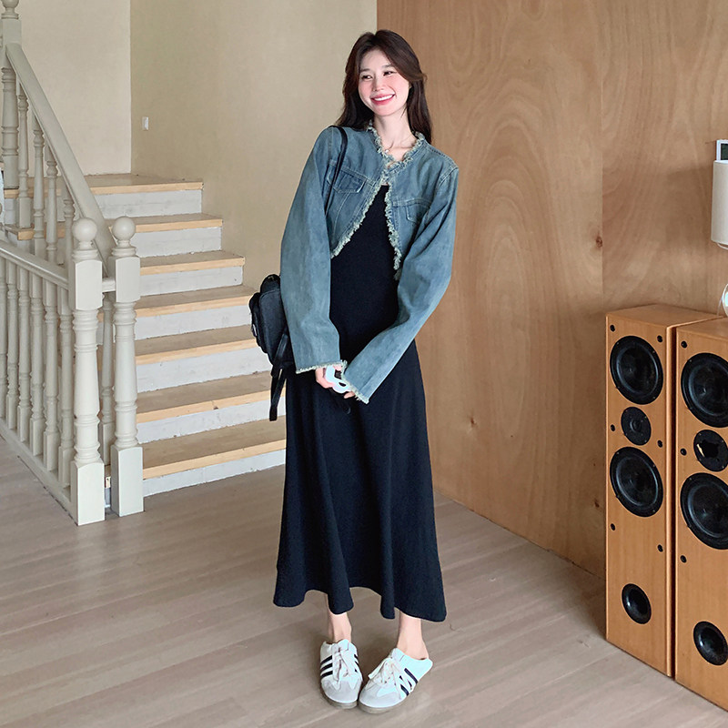 【新款】牛仔外套吊带连衣裙套装293-1097-P155控218,女装连衣裙,浙宝293