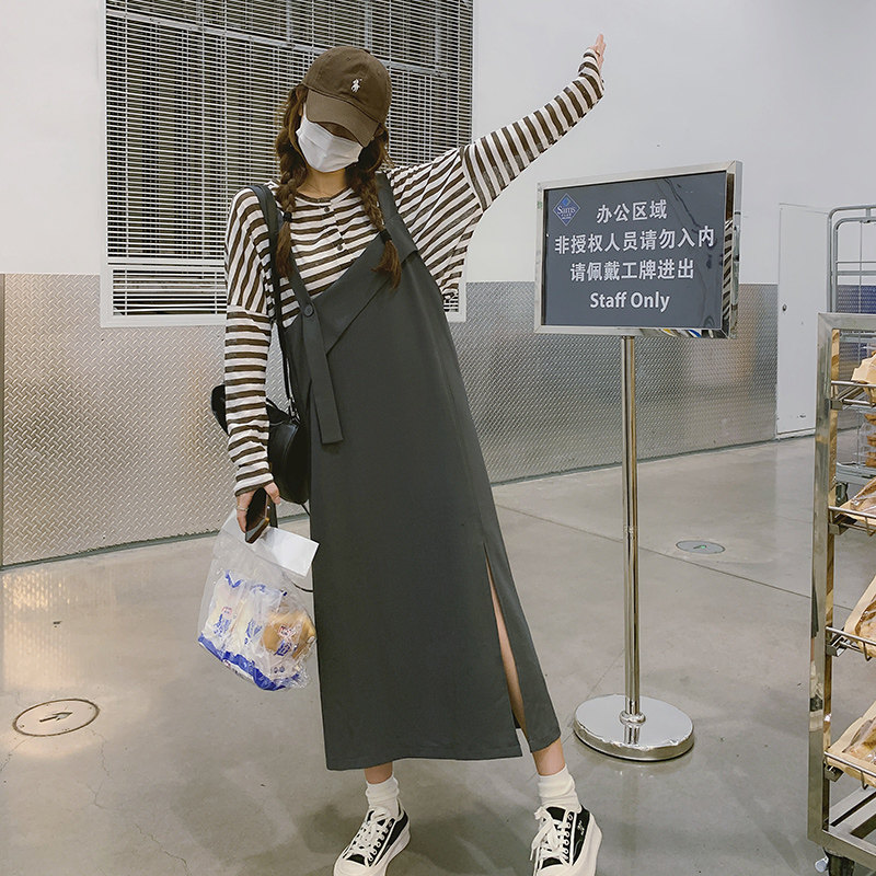 【新款】韩系条纹T背带裙套装205A-8822-P135控188,女装连衣裙,浙宝293