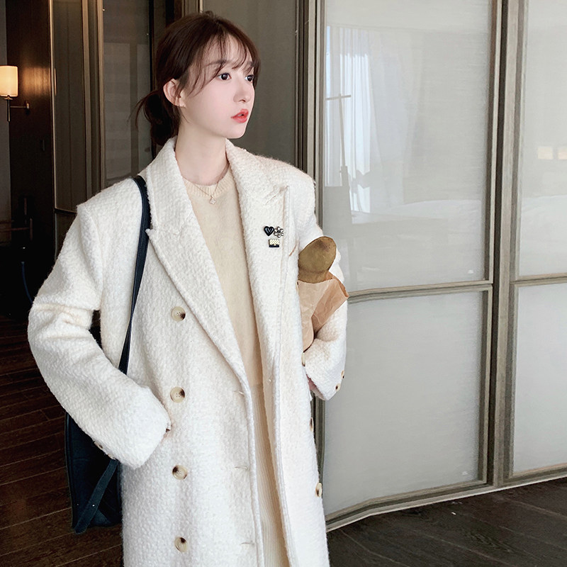 白色中长款毛呢外套女2025年秋冬季新款显瘦加厚加棉气质呢子大衣,女装毛呢外套,浙宝293