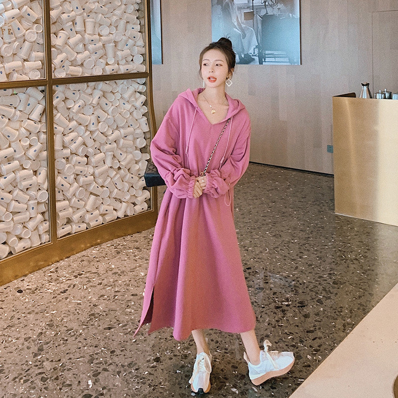 【新出不加绒】档口现货粉色v领加绒卫衣裙205A-1101-P115K178,女装卫衣/绒衫,浙宝293