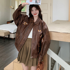 【春款现货】数据好 美拉德蝴蝶刺绣皮衣外套 293-2515-P155控218，女装短外套，浙宝293
