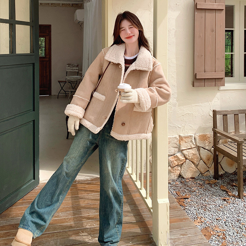 【新款】24冬奶茶色皮毛一体羊羔毛外套293-207-P185控278,女装皮草,浙宝293