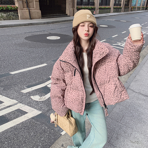 【新款】现货 粉色豹纹立领短款90羽绒服 293-233Y-P295控438图片