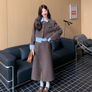 【新款现货】数据好 毛呢咖色条纹衬衣三件套293-2679-P215-控320，女装套装/套裙，浙宝293