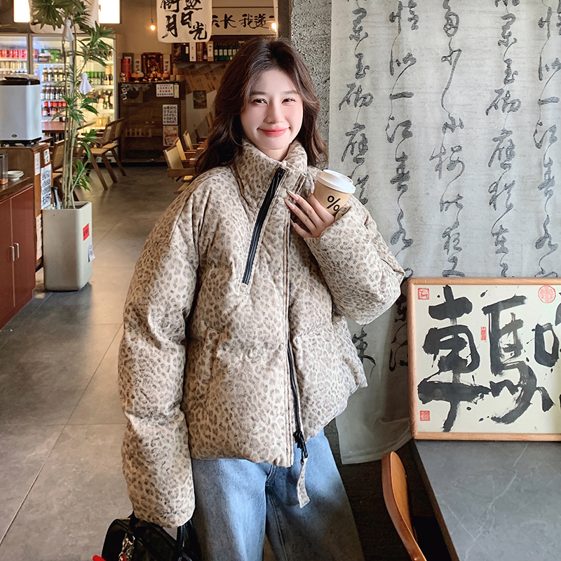 【冬款现货】数据好灯芯绒豹纹韩版立领羽绒服293-230Y-P295控438，女装羽绒服，浙宝293