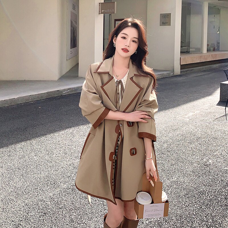 今年流行卡其色短款风衣外套女春秋2025年新款赫本风高端收腰大衣,女装风衣,浙宝293