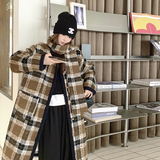 围脖格子大衣女冬季2024新款时尚宽松慵懒高级感过膝加厚毛呢外挑，女装毛呢外套，浙宝293