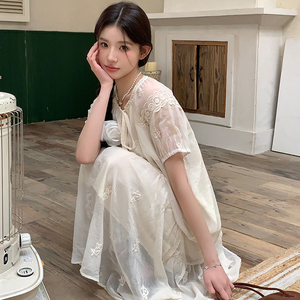法式温柔风初恋茶歇连衣裙女2025夏季新款韩版宽松显瘦甜美长裙子图片