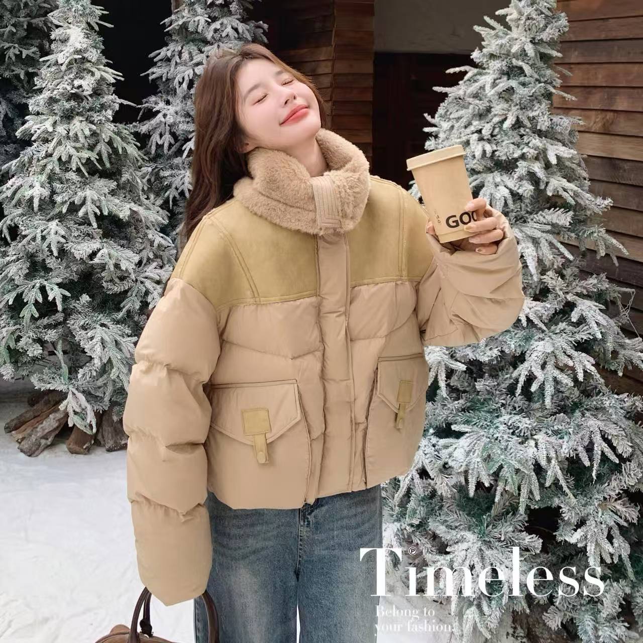 【新款】现货羊羔毛翻领短款羽绒服（90）293-2832-P330控498，女装羽绒服，浙宝293