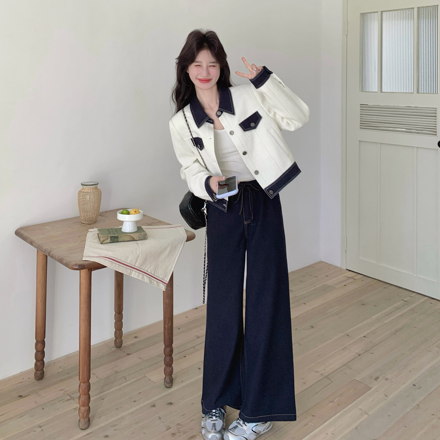 【新款】现货小香风拼接牛仔外套+裤套装293-287-P195控318,商品下架区,浙宝293