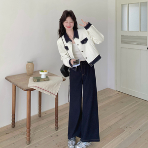【新款】现货 小香风拼接牛仔外套+裤套装293-287-P195控318图片
