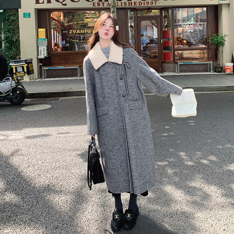 【冬款现货】数据好羊羔毛领拼接灰色毛呢大衣293-205-P205控298,女装毛呢外套,浙宝293