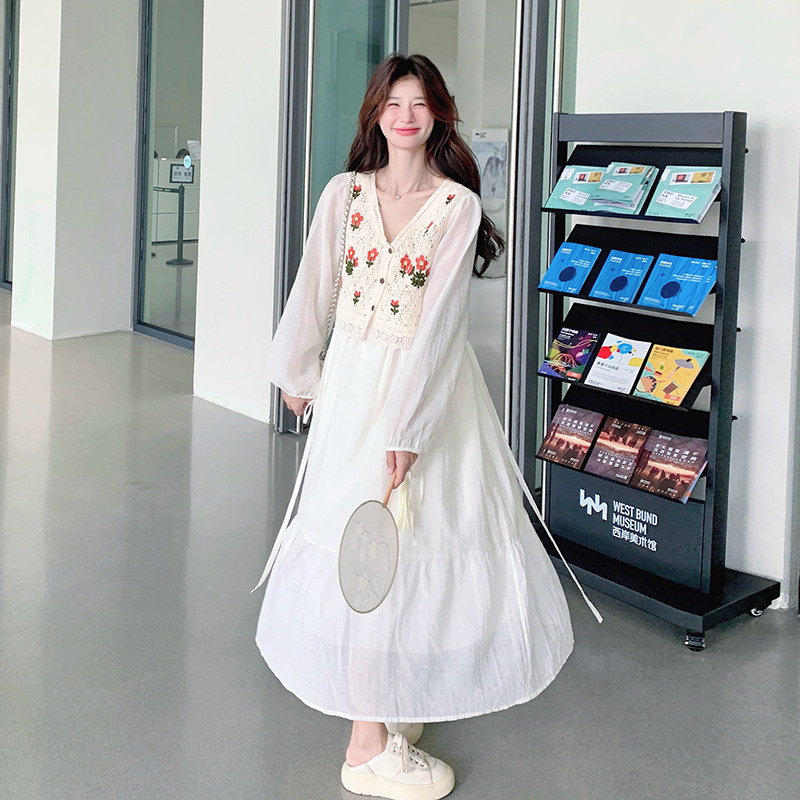 假两件拼接白色桔梗法式连衣裙女2025夏季新款今年流行的漂亮裙子,女装连衣裙,浙宝293