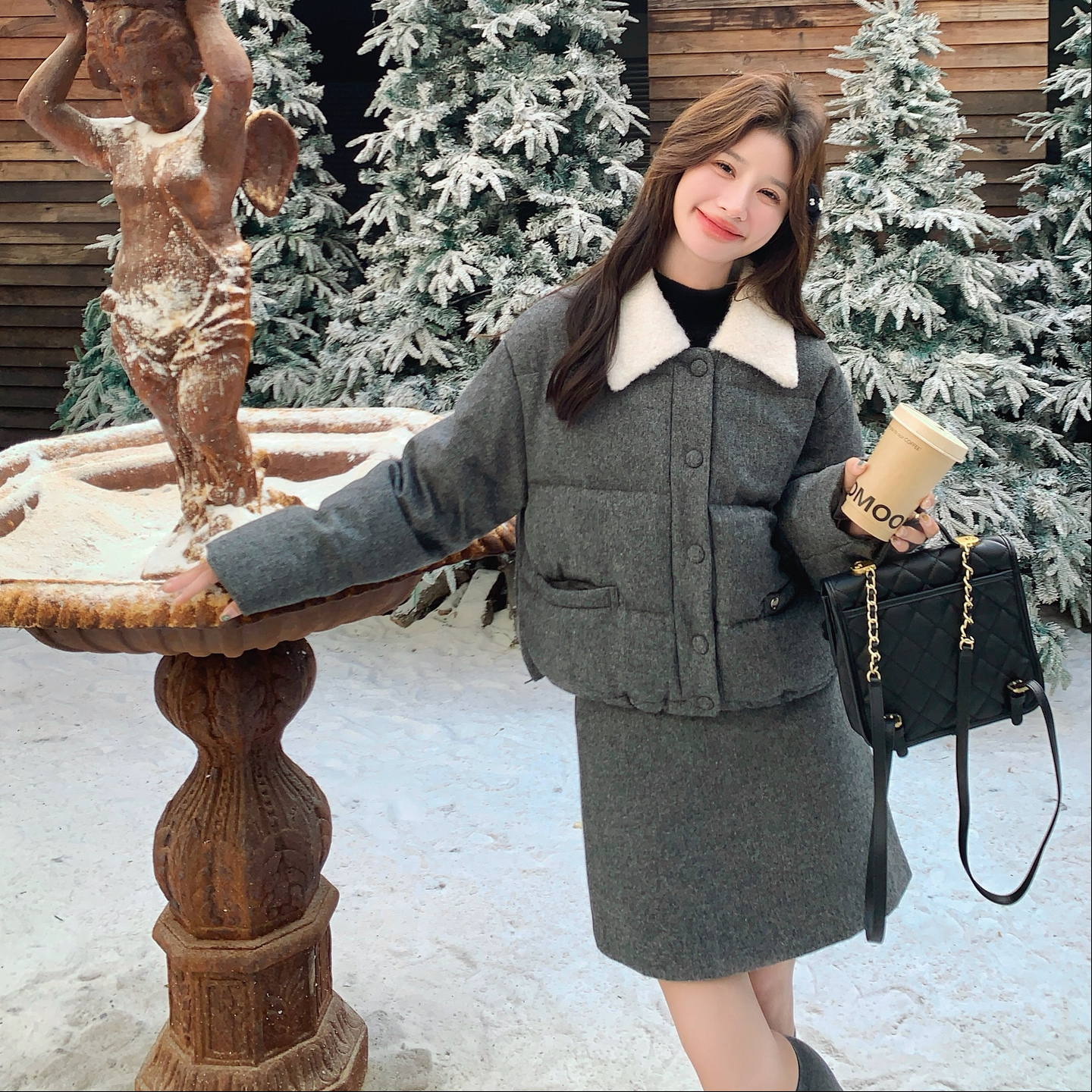 【新款现货】数据好羽绒服短外套+半身裙套装293-2836-P270-控408，女装羽绒服，浙宝293