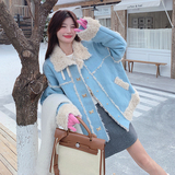 【冬款现货】数据好！蓝色牛仔拼接羊羔毛外套293-215-P195控288，女装皮草，浙宝293