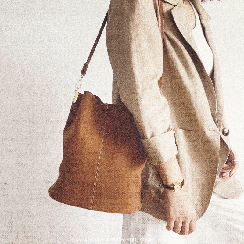 美拉德水桶包女磨砂单肩包大容量