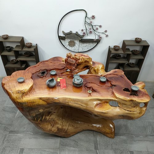 根雕茶台整体原木香樟金丝家用