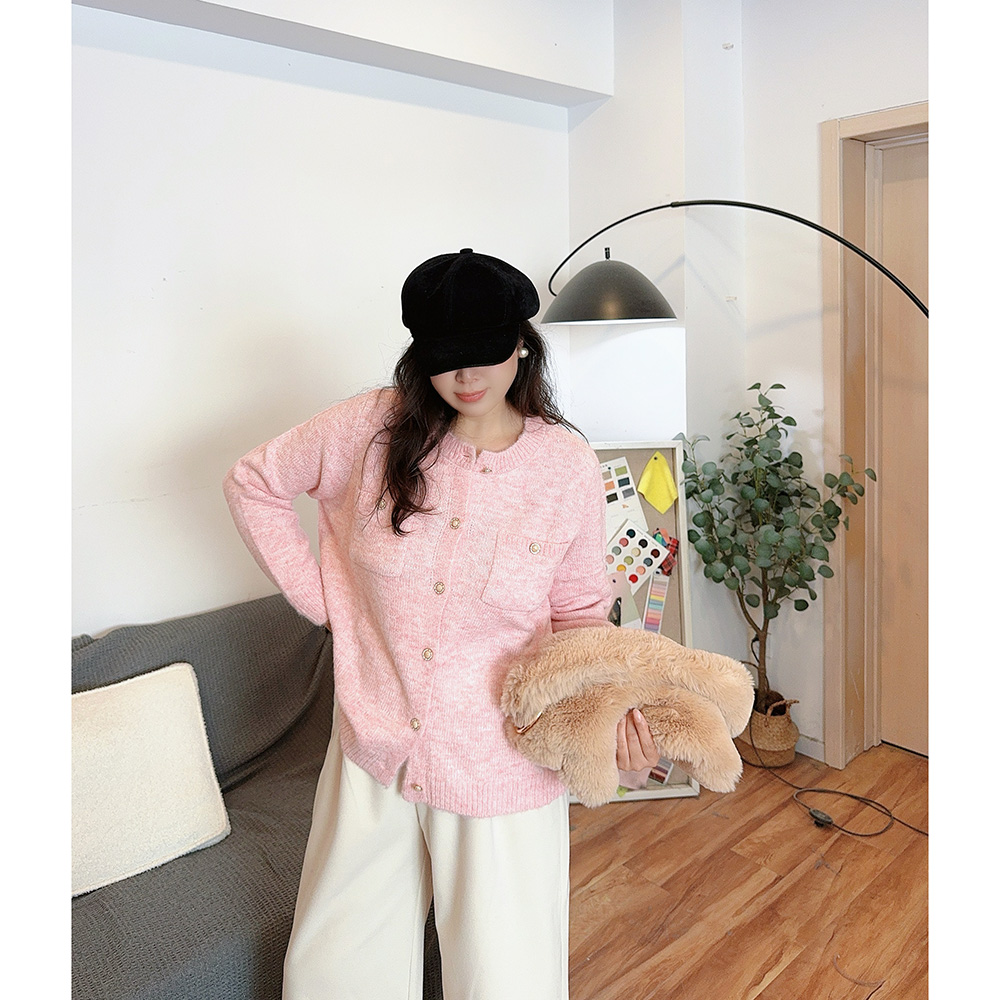 圆领长袖休闲针织开衫毛衣外套