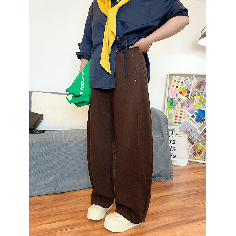 松紧腰阔腿弯刀休闲裤宽松遮肉
