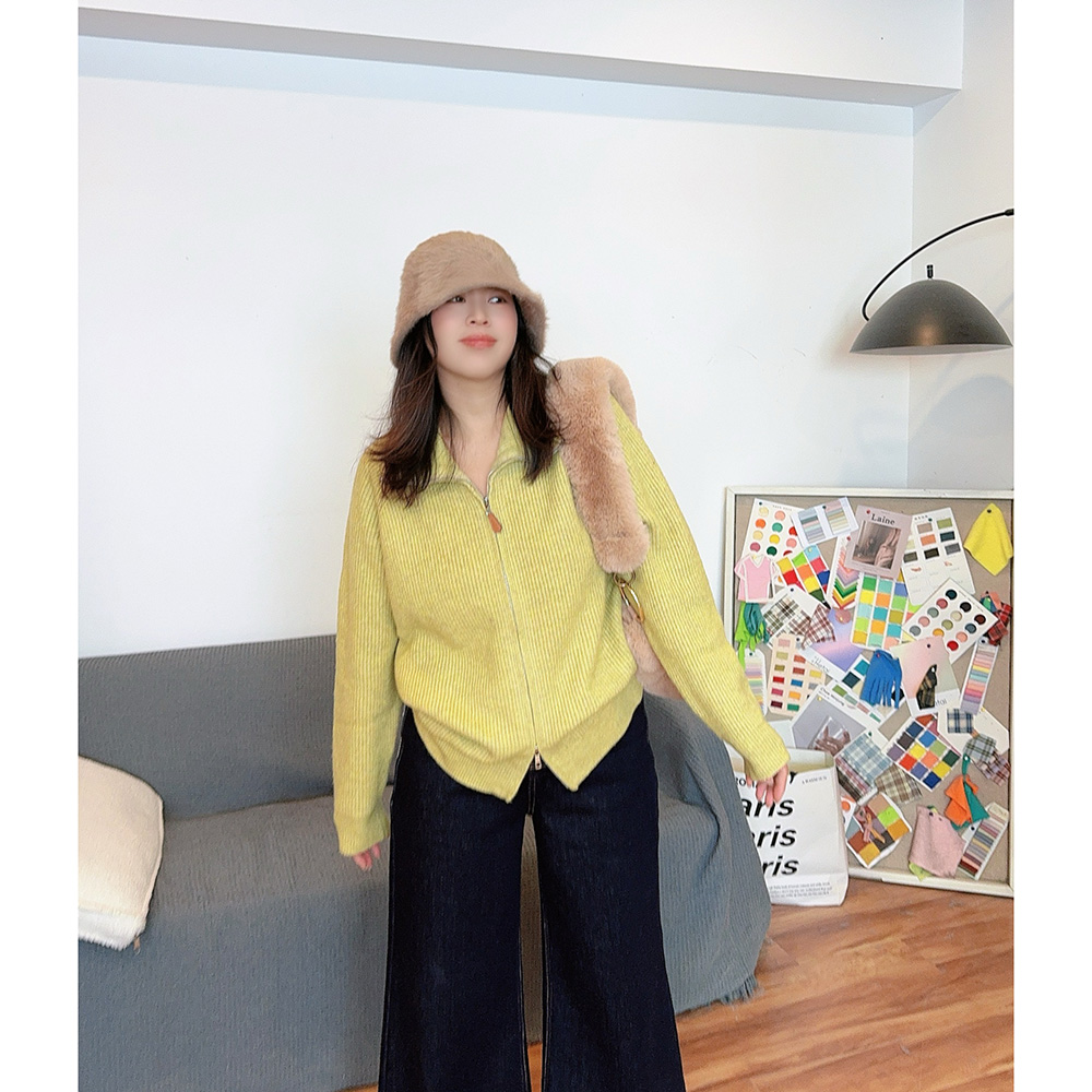 插肩拉链翻领针织开衫毛衣外套