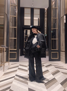 UMAMI 五玛米原创｜定制重工粗花呢面料高腰大喇叭时髦长裤