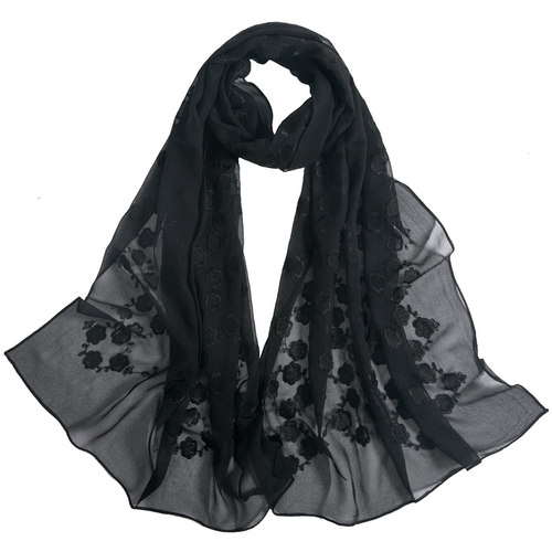 长款春秋纯黑色高档丝巾