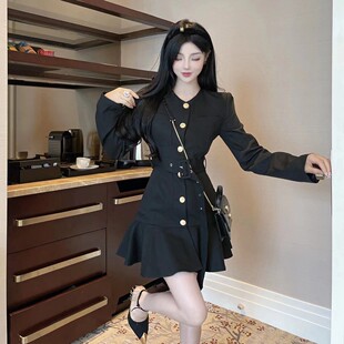 名媛风西装裙高级感秋季气质女神范收腰小香风连衣裙荷叶边裙子