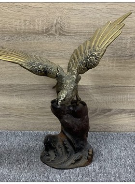 日本金工名家秀峰造 金属大摆件 古铁 细工雕 雄鹰 大展宏图 厚重