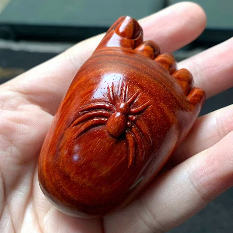 蜘蛛小脚丫知足常乐木雕钥匙扣挂件创意配饰吊坠小叶紫檀手把玩件