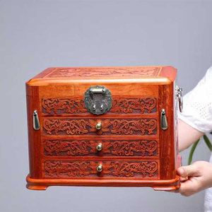 喜结连理首饰盒国风复古婚庆仿古珠宝箱花梨木实木红木收纳盒檀木
