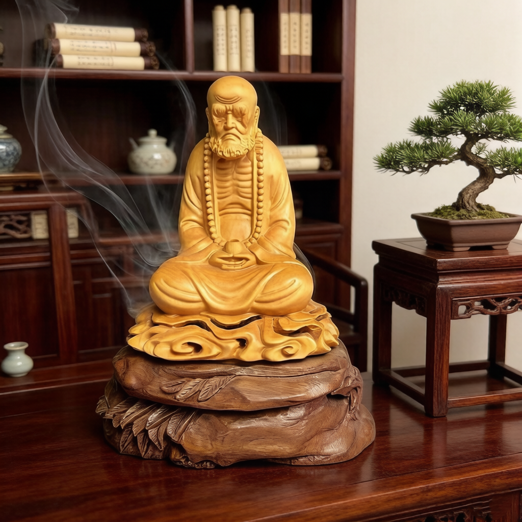 达摩香炉盘香专用禅意木雕实木香薰炉摆件红木香器香道用具黄杨木