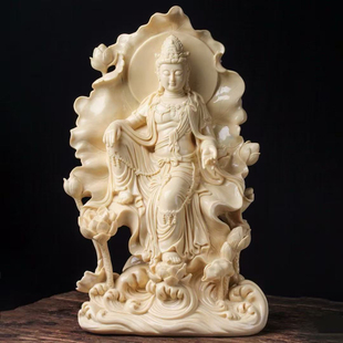 象牙白自在观音大号莲花一体雕刻佛像摆件菩萨树脂玄关家居装饰