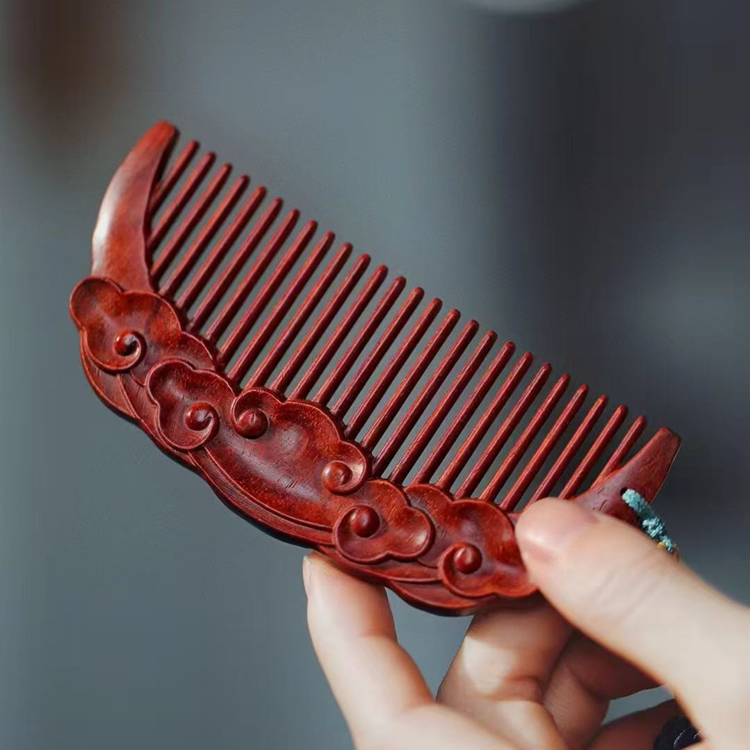檀木梳子头梳红木雕刻发梳实木梳小叶紫檀手工梳包邮
