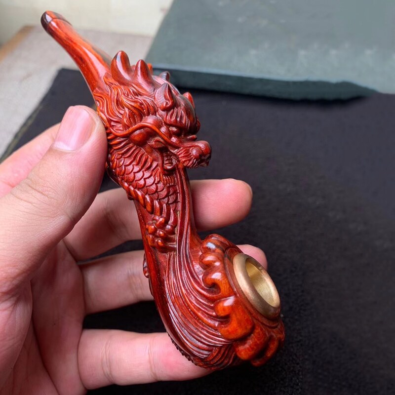 龙头烟斗木雕紫檀实木雕刻红木旱烟枪印度小叶紫檀创意个性手把件