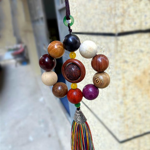 红木佛珠挂件创意饰品挂饰手持盘玩多宝珠拼色木头珠木珠车挂20mm
