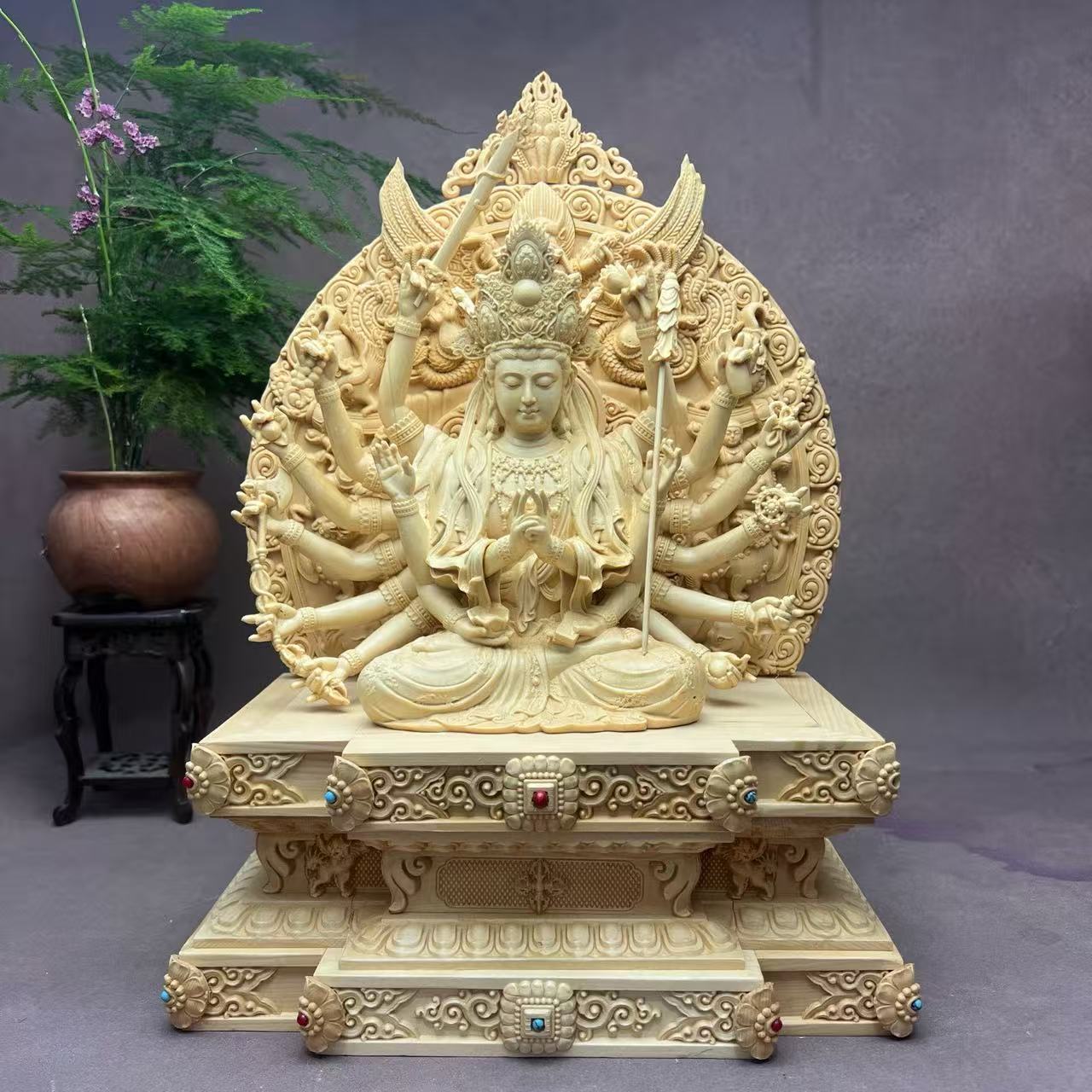 高40cm准提菩萨摆件精雕观音木制佛像木雕实木雕刻桧木家居玄关