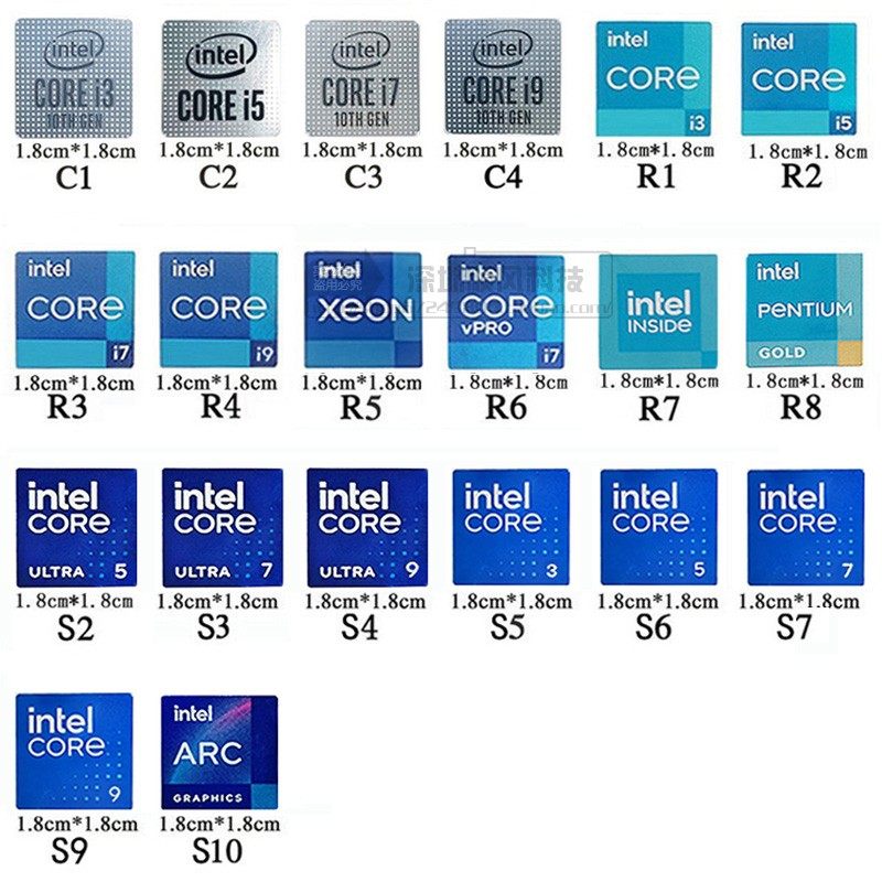 thumbnail for Original 10 13th Gen 14th Gen CPU Intel Tag Desktop Notebook COREi3 i5 i7 i9 Sticker