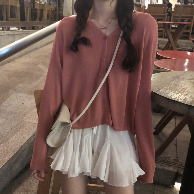 限5000张券套装女夏季2019新款韩版V领长袖针织衫高腰裙裤洋气泫雅风两件套