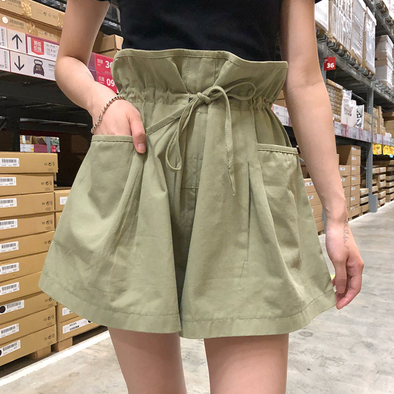 裤子女夏季2018新款韩版休闲裤高腰花苞短裤工装裤宽松阔腿裤学生